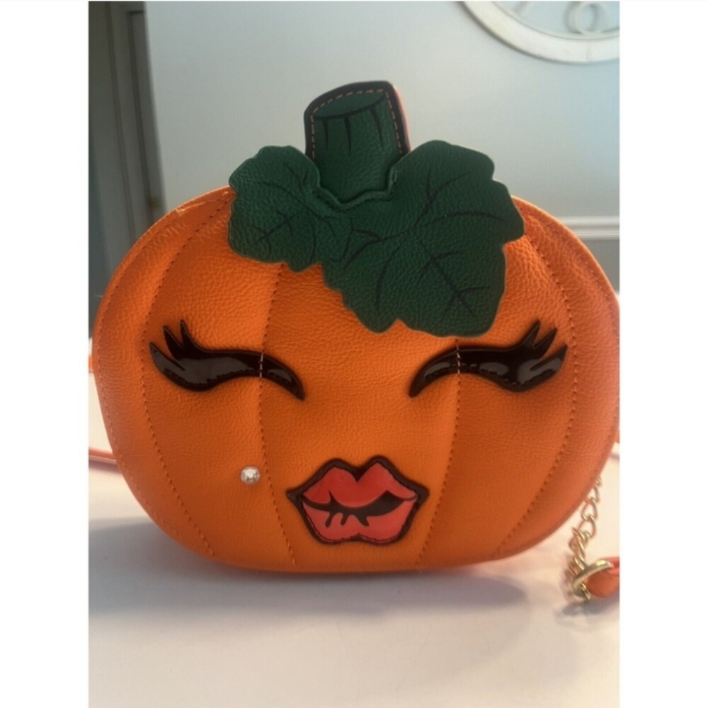 New Betsey Johnson Pumpkin Crossbody Bag Orange Halloween Purse Handbag